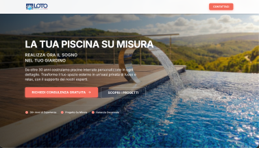 La sezione hero della landing page della campagna Loto Piscine
