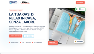 La landing Loto Piscine dedicata alle piscine fuori terra di design