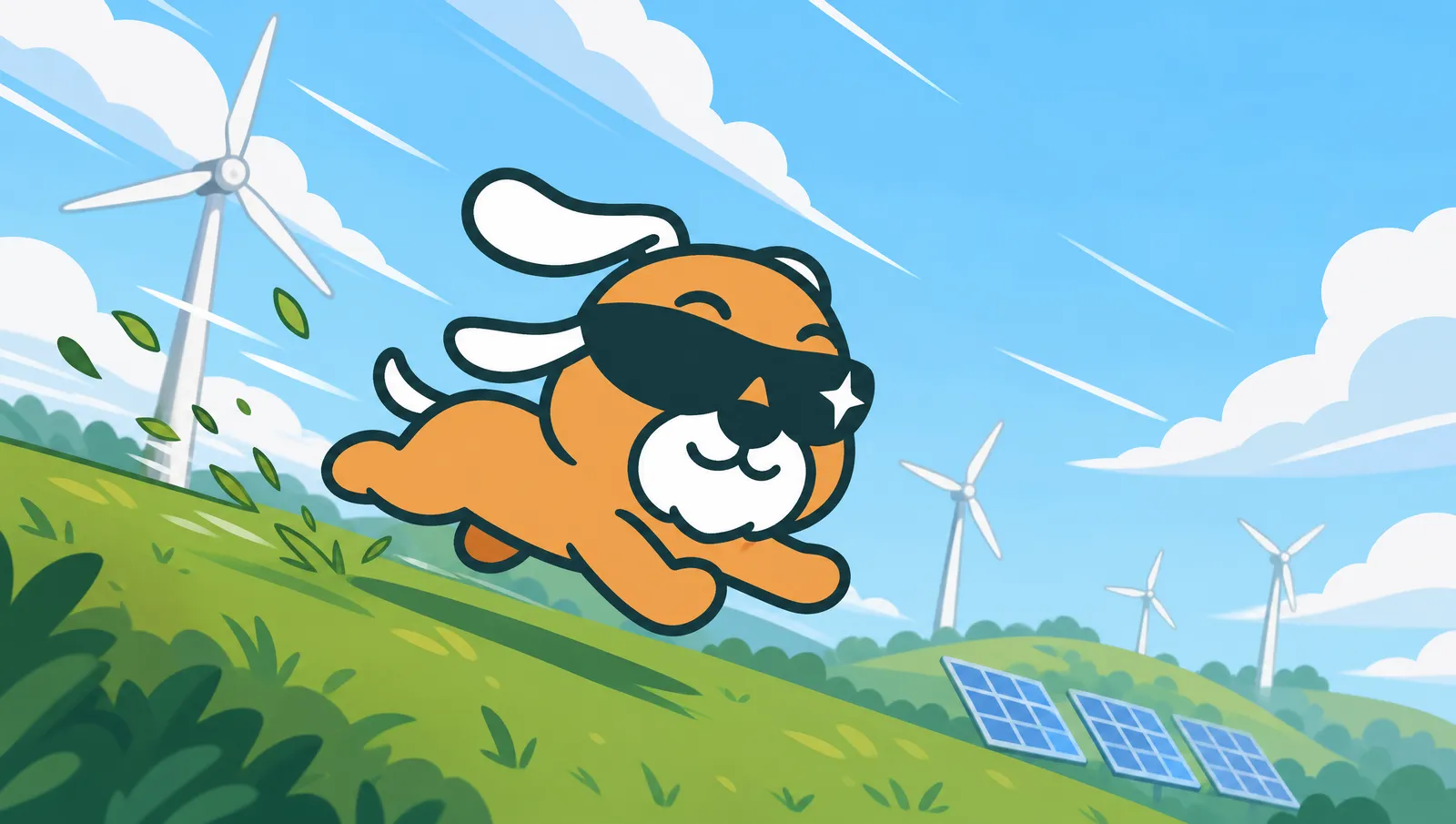 La mascotte in una scena di quartiere con auto elettrica